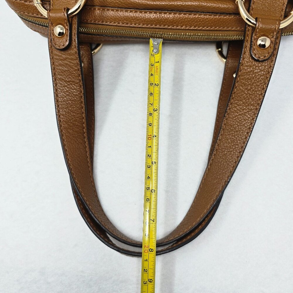 Michael Kors Brown Leather Shoulder Bag Handbag Satchel Gold Dual Handles - Picture 10 of 16